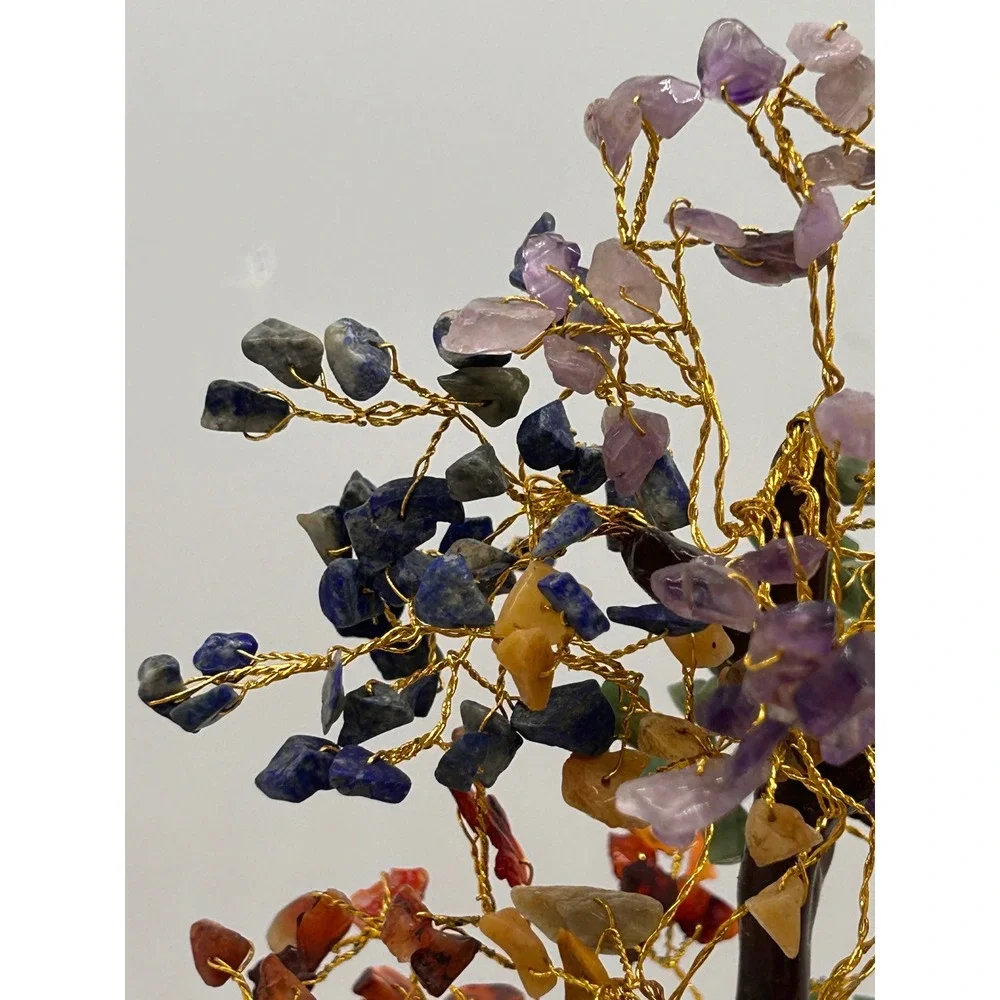 Gemstone Bonsai Tree of Life Sculpture Amethyst Quartz Lapis Chakra Feng Shui
